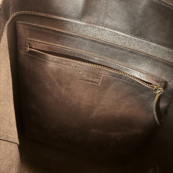 Madewell Large Leather Transport Tote Carryall Black Brown Straps - Picture 4 of 6